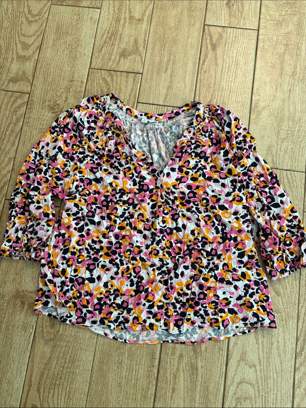 Women's Pink Multi-Color Printed V-Neck Blouse